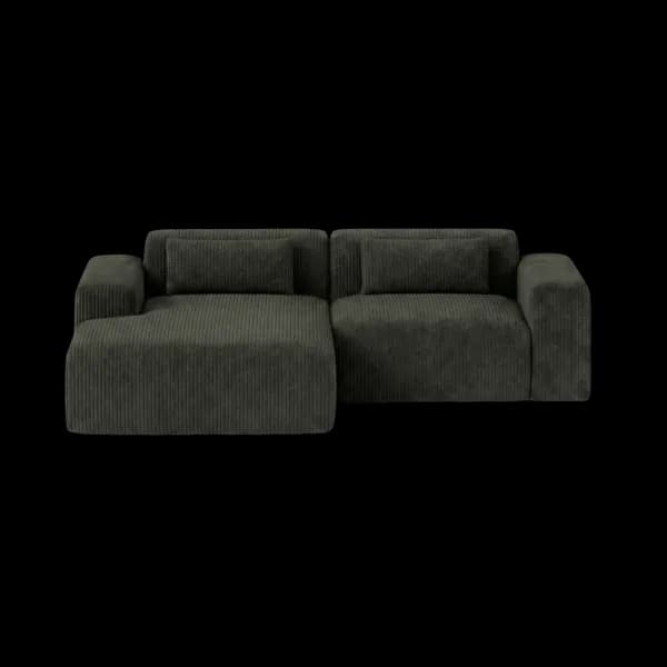 Front-on studio product photo of the Candy Left Corner Chaise, 216 cm, Tuscany Slate Grey, Corduroy