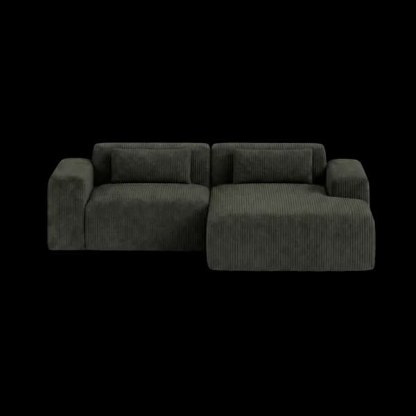Front-on studio product photo of the Candy Right Corner Chaise, 216 cm, Tuscany Slate Grey, Corduroy