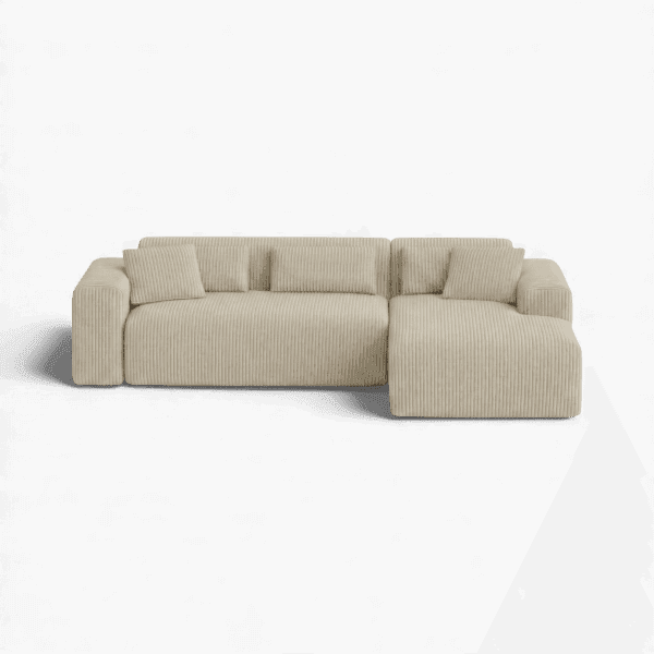 Front-on studio product photo of the Candy Right Corner Chaise, 241 cm, Tuscany Ivory Beige, Corduroy