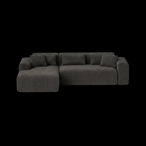 Front-on studio product photo of the Candy Left Corner Chaise, 261 cm, Tuscany Slate Grey, Corduroy