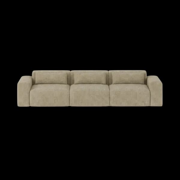 Front-on studio product photo of the Candy 3 Seater Sofa, 230 cm, Tuscany Linen Beige, Corduroy