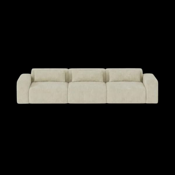 Front-on studio product photo of the Candy 3 Seater Sofa, 230 cm, Tuscany Ivory Beige, Corduroy