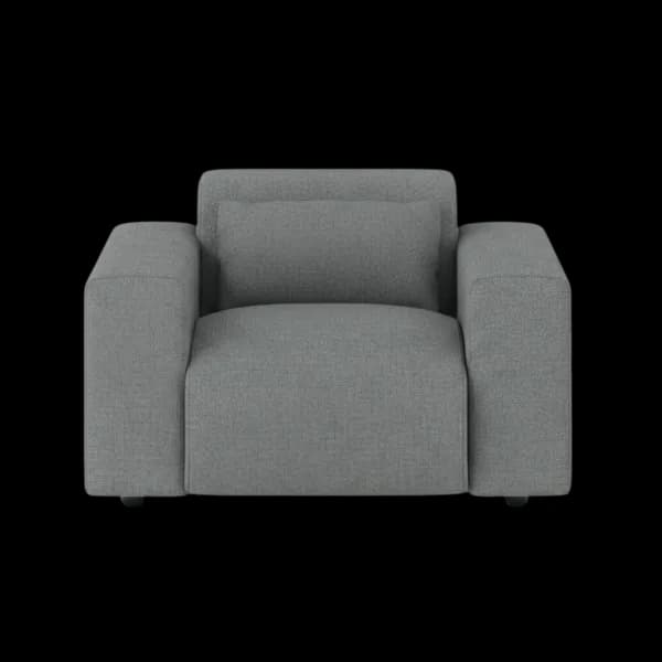 Front-on studio product photo of the Candy Armchair, 121 cm, Monaco Silver Grey, Smooth Weave