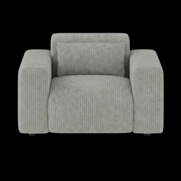 Front-on studio product photo of the Candy Armchair, 121 cm, Tuscany Silver Grey, Corduroy