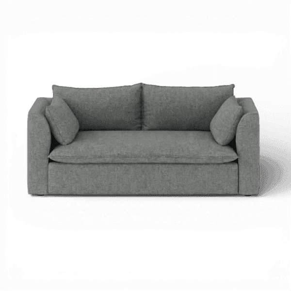 Front-on studio product photo of the Daisy 2 Seater Sofa, 160 cm, Monaco Silver Grey, Smooth Weave