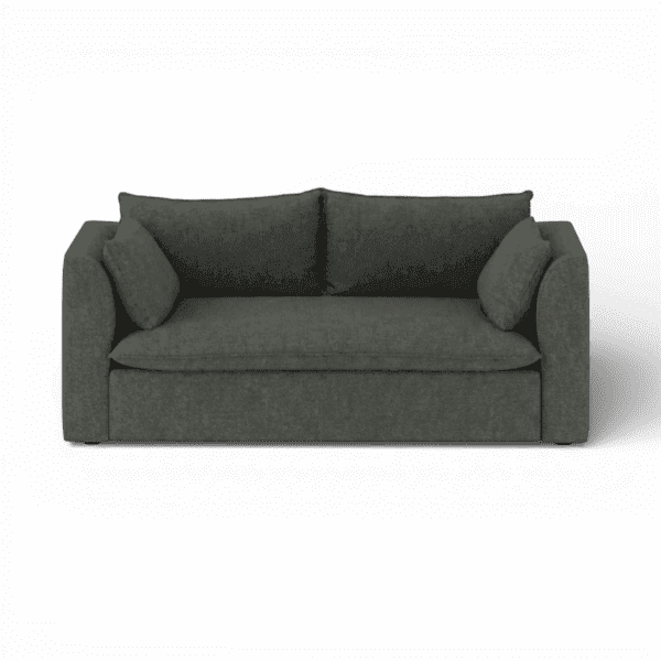 Front-on studio product photo of the Daisy 2 Seater Sofa, 172 cm, Monaco Slate Grey, Smooth Weave