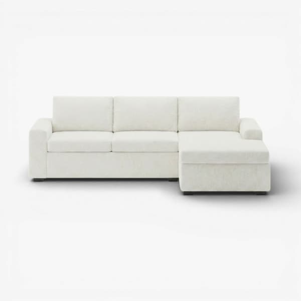 Front-on studio product photo of the Snooze Universal Corner Chaise, 220 cm, Monaco Linen Beige, Smooth Weave