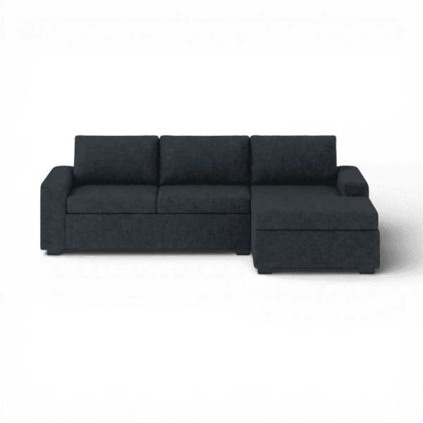 Front-on studio product photo of the Snooze Universal Corner Chaise, 220 cm, Monaco Obsidian Grey, Smooth Weave