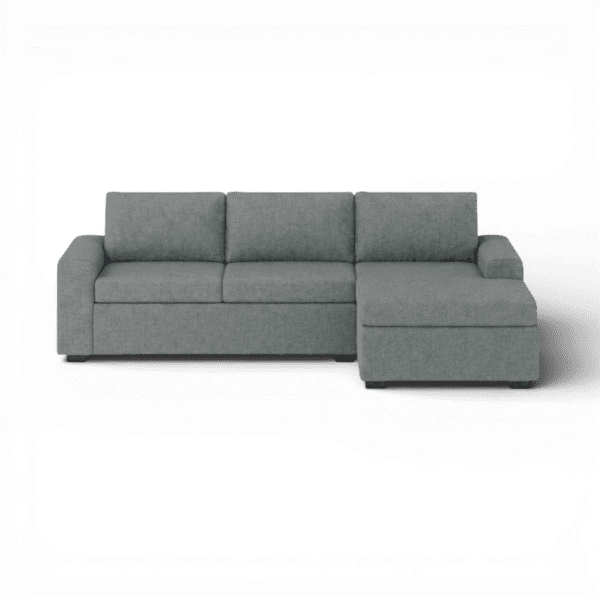 Front-on studio product photo of the Snooze Universal Corner Chaise, 220 cm, Monaco Silver Grey, Smooth Weave