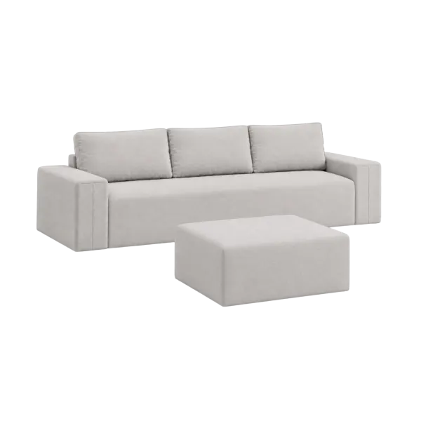 Front-on studio product photo of the Toffee 4 Seater Sofa, 285 cm, Monaco Silver Grey, Smooth Weave