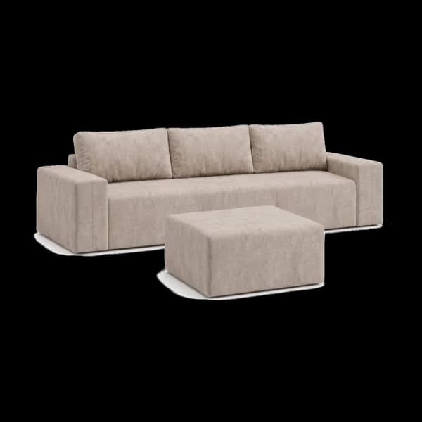 Front-on studio product photo of the Toffee 4 Seater Sofa, 285 cm, Monaco Linen Beige, Smooth Weave