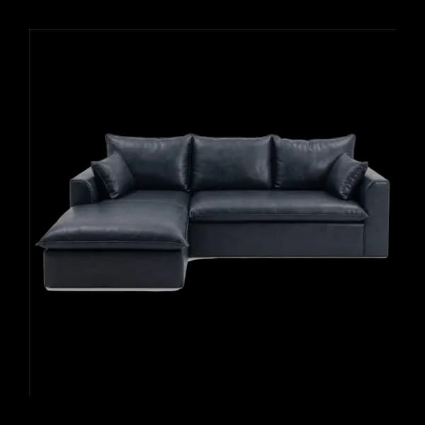 Front-on studio product photo of the Daisy Universal Corner Chaise, 253 cm, Toledo Obsidian Grey, Engineered Leather