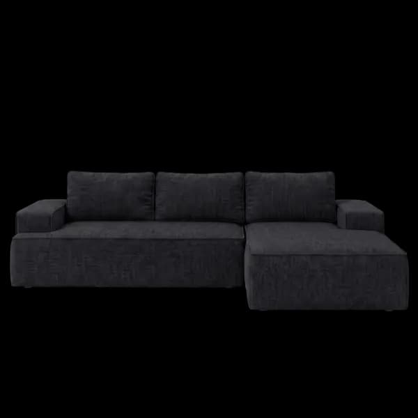 Front-on studio product photo of the Fudge Right Corner Chaise, 269 cm, Monaco Obsidian Grey, Smooth Weave